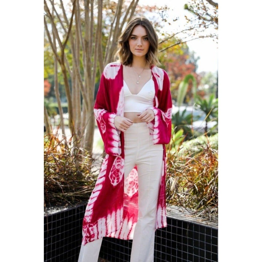Cheap Berry Tie-Dye Longline Kimono w/Full Sleeves P6wB