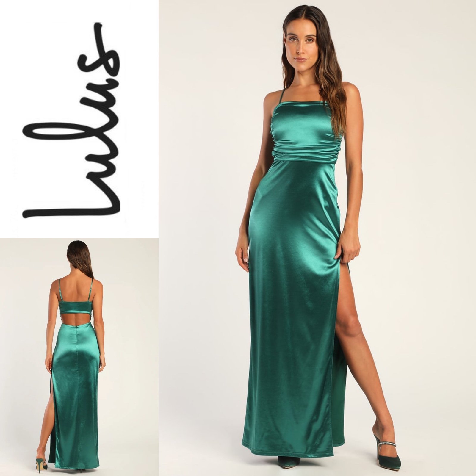 Nice NWT LULUS Glam Gal Teal Green Satin Ruched Cutout Maxi Dress l5SRbOXE8 Hot Sale