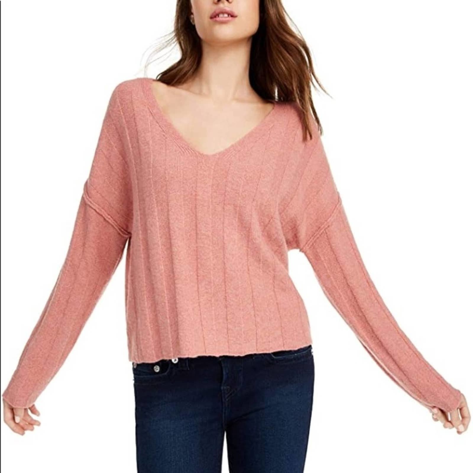 large selection Pink Rose Ribbed Raw-Hem Sweater iYXFVe