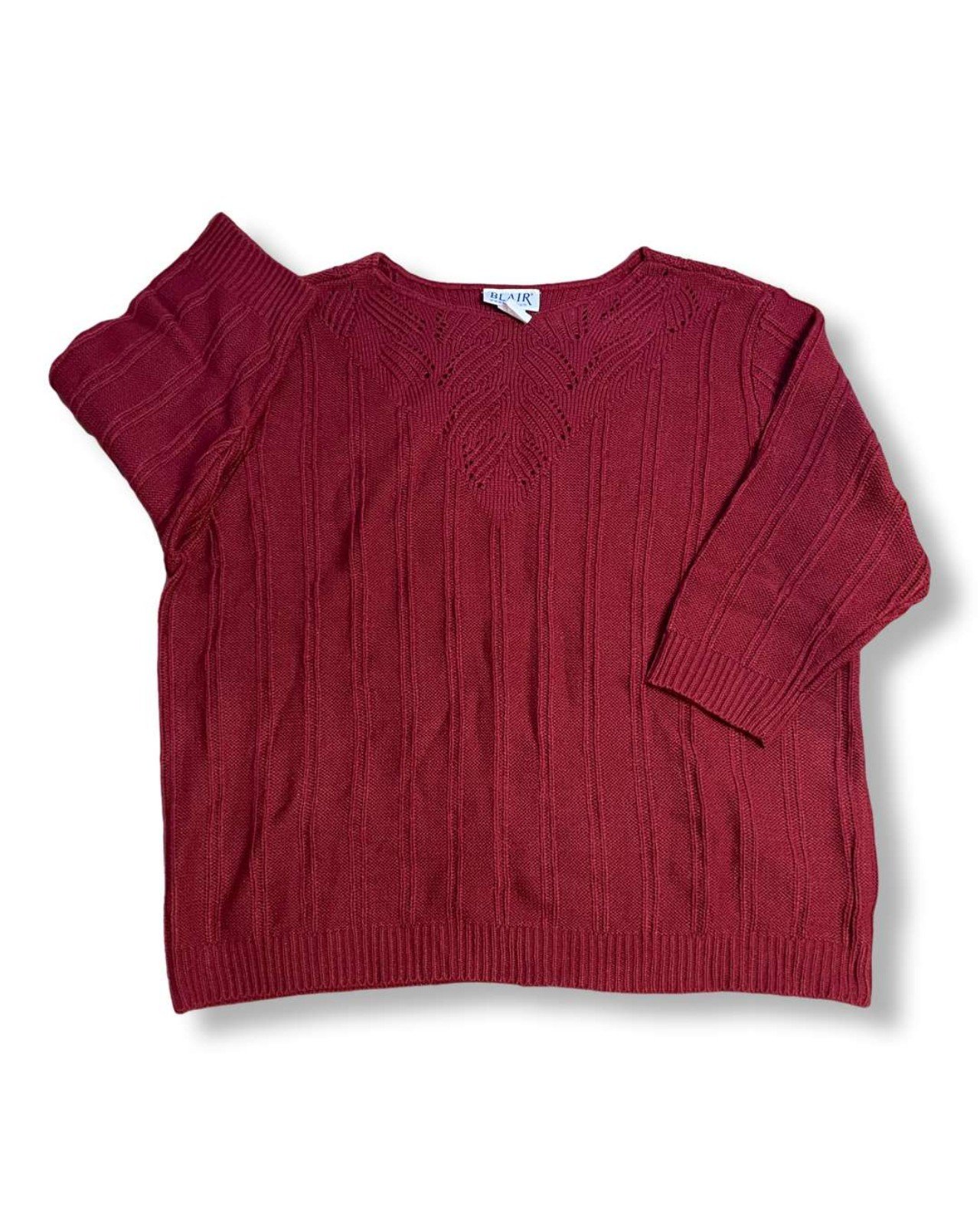 Authentic Blair Maroon Ribbed Knit Open Knit-Neckline S