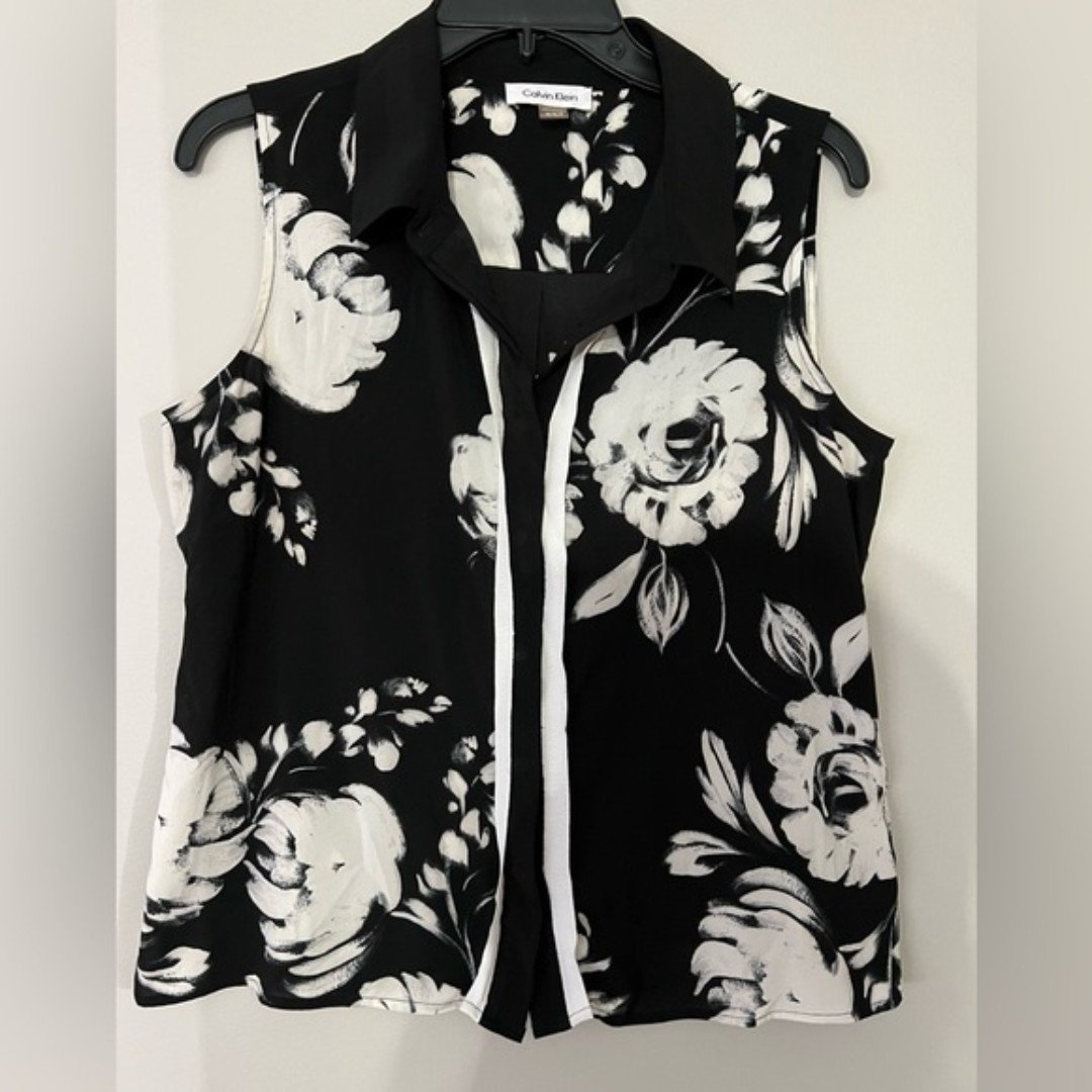 Promotions  Calvin Klein floral sleeveless blouse size 