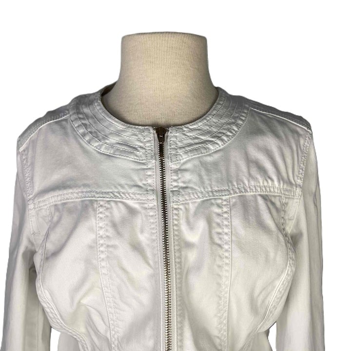 cheapest place to buy  Chico´s Women´s Size 1 M 8 White Denim Jean Jacket Full Zip Collarless Pockets k2HryP3CQ for sale