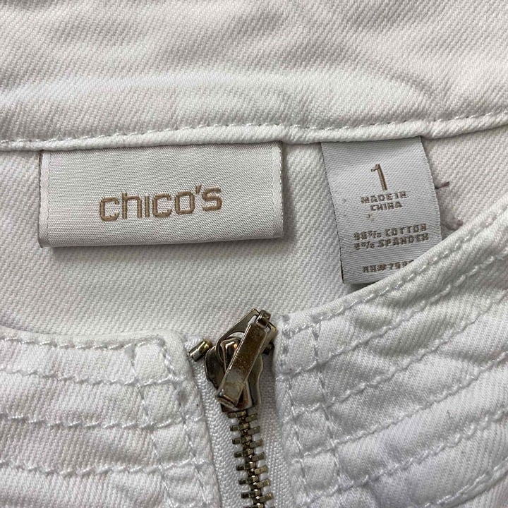 cheapest place to buy  Chico´s Women´s Size 1 M 8 White Denim Jean Jacket Full Zip Collarless Pockets k2HryP3CQ for sale