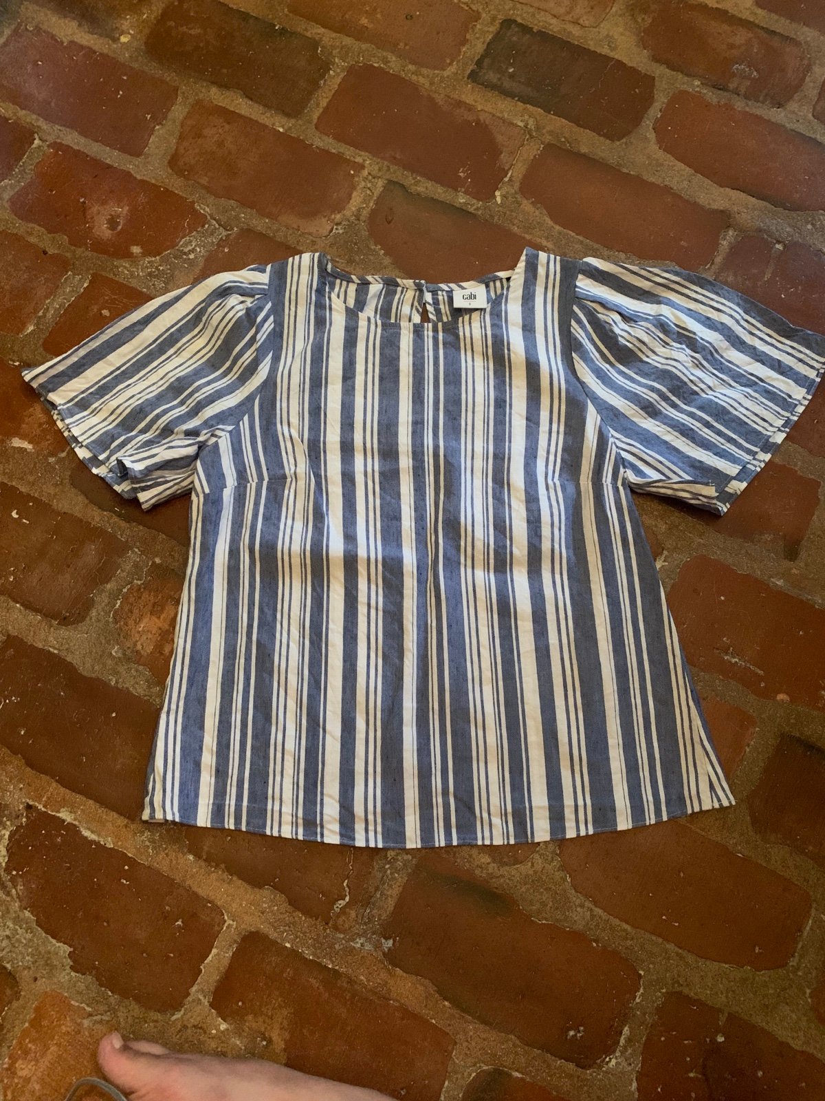 save up to 70% CABI Blue White Striped Womens Top Winged Sleeves Linen Blend SIZE SMALL k7Er8OdMV Everyday Low Prices