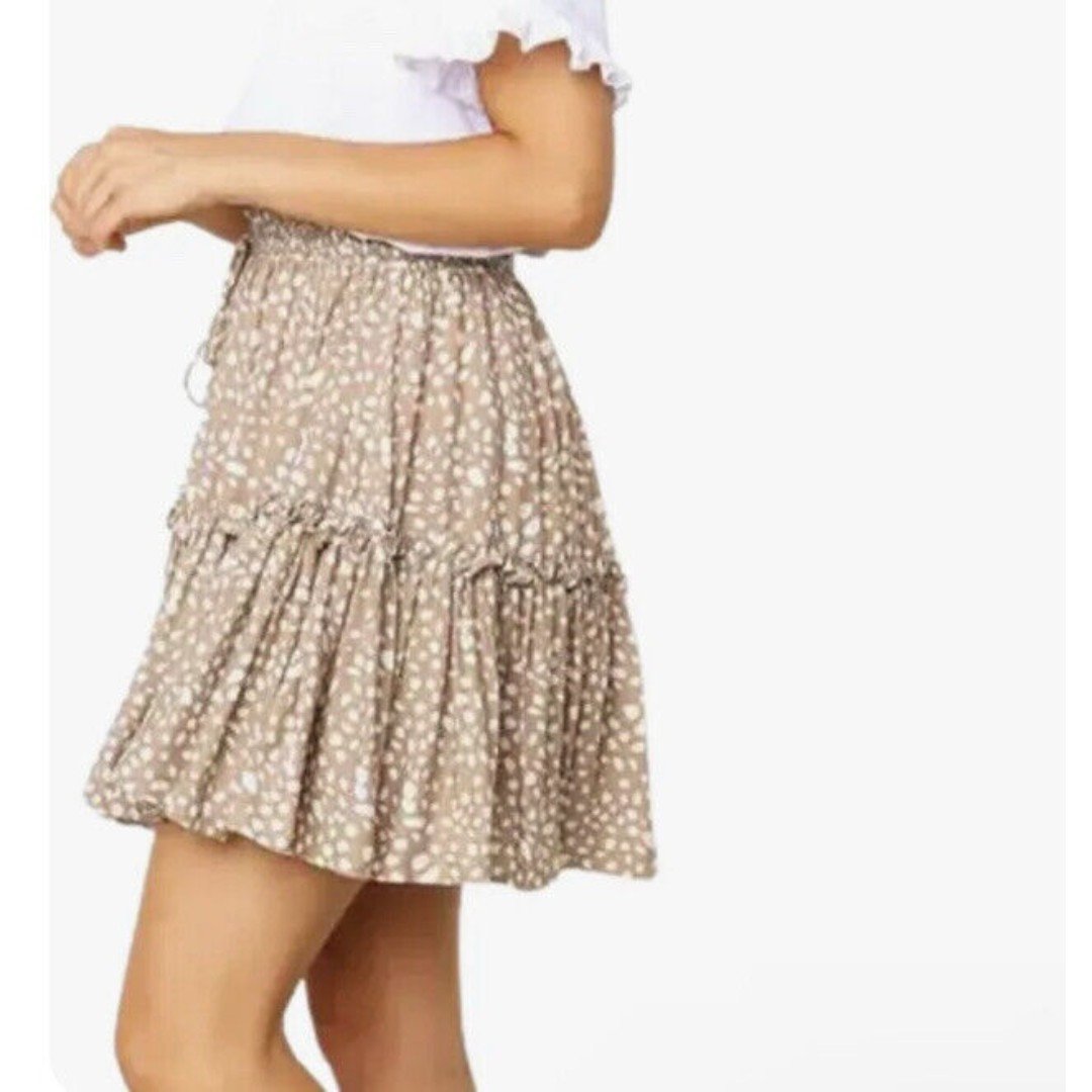 Classic Women XL Casual Polka Dot Print Ruffles A-Line Pleated Lace Up Short Skirt OWsuhAgQ3 High Quaity