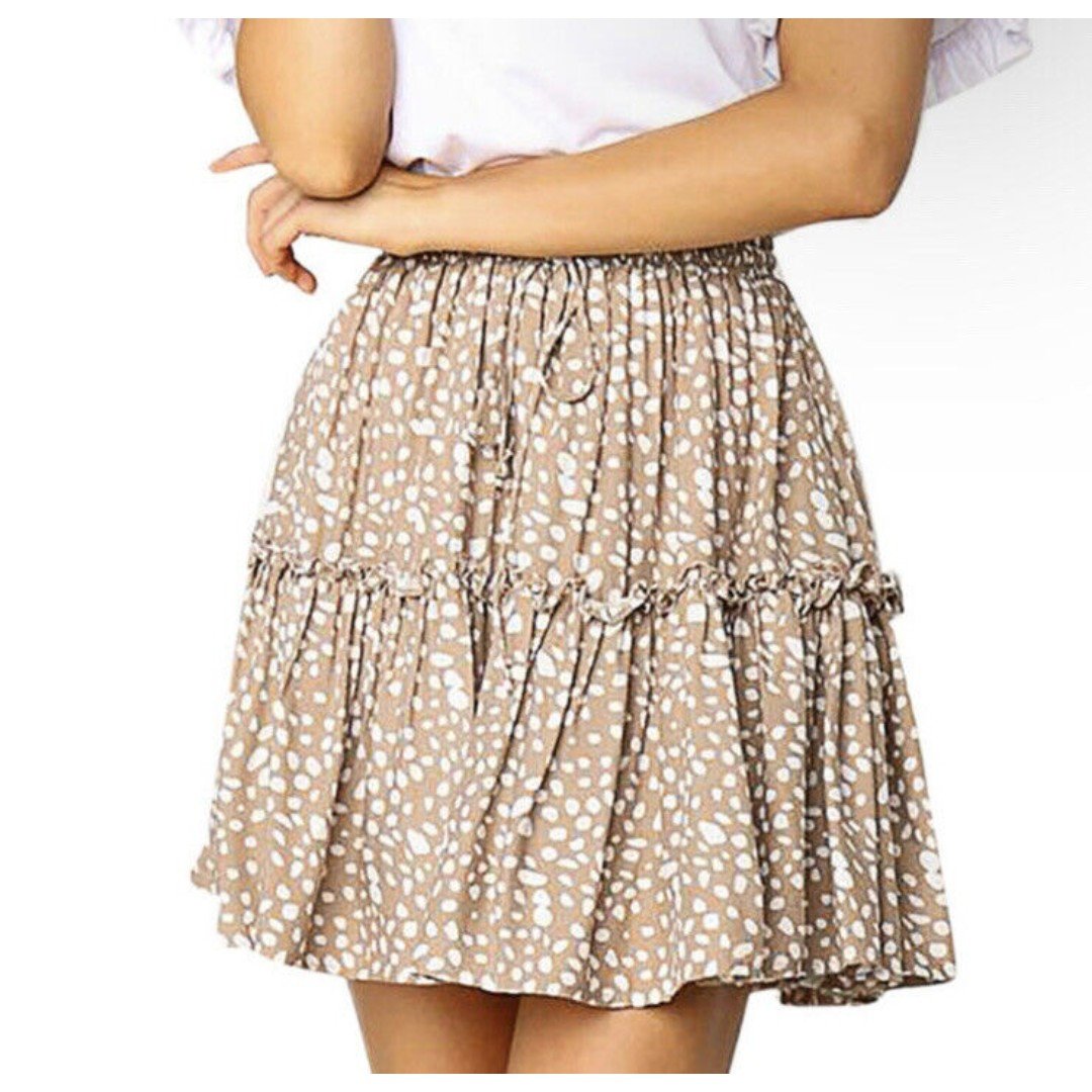 Classic Women XL Casual Polka Dot Print Ruffles A-Line Pleated Lace Up Short Skirt OWsuhAgQ3 High Quaity