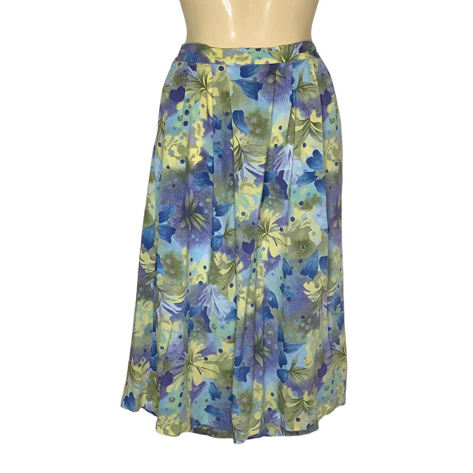 Buy Vintage Skirt Womens Medium Blue Yellow Midi Floral Pleated Cottagecore 90s Y2K Kp1VH7p9m Store Online