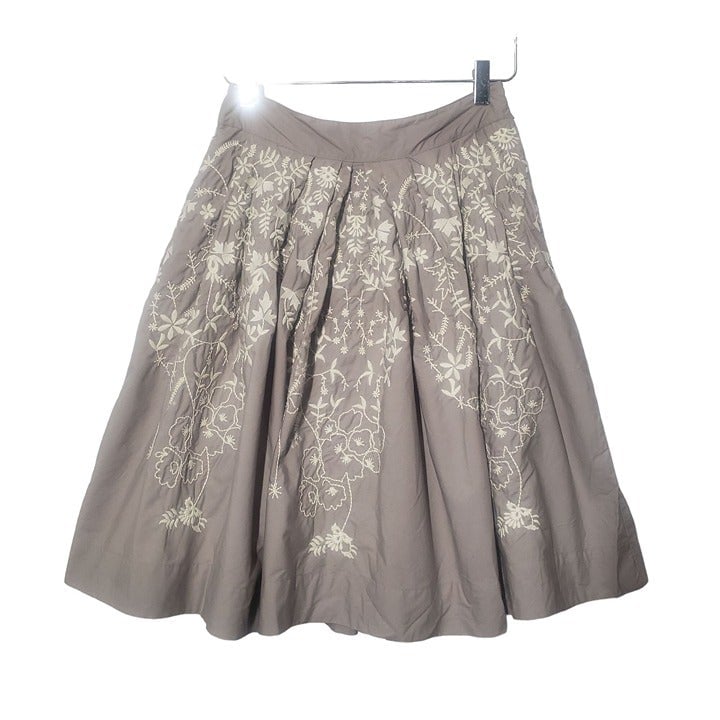 Authentic Meadow Rue Embroidered Floral Skirt A Line Gray Cream Anthropologie Womens 2 LWqdwgzvj Zero Profit 