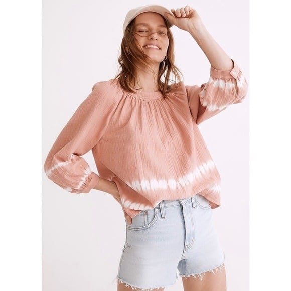 the Lowest price Madewell Tie-Dye Lightspun Wide-Neck Cuffed-Sleeve Top G0DdgsfKB Low Price