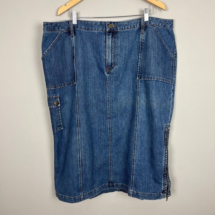 Classic Venezia Denim Jean Skirt Womens 24 Blue Midi Side Zip Slit Pockets Cargo Plus GnrbqLFrO Counter Genuine 