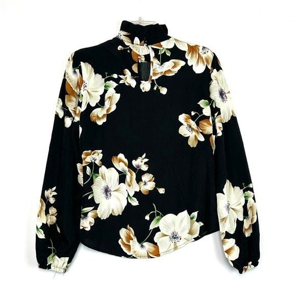 reasonable price Women Black Blouse With Flowers Long S