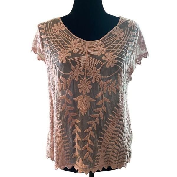 Factory Direct  Say What? Pink Sheer Top with Embroider