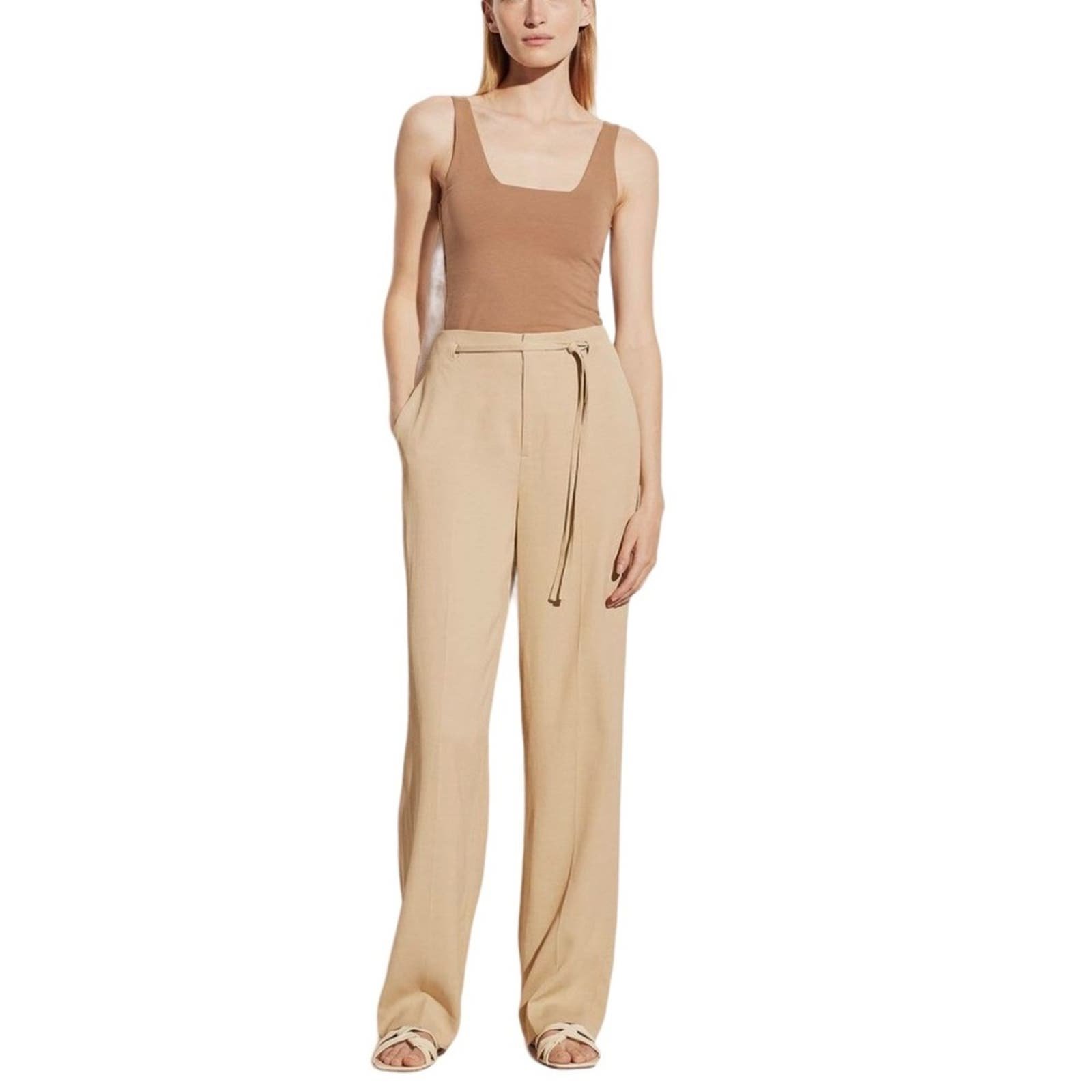 big discount VINCE Beige High Waisted Belted Straight Leg Chino Pants Women’s Size 4 JVXftWaQi Factory Price