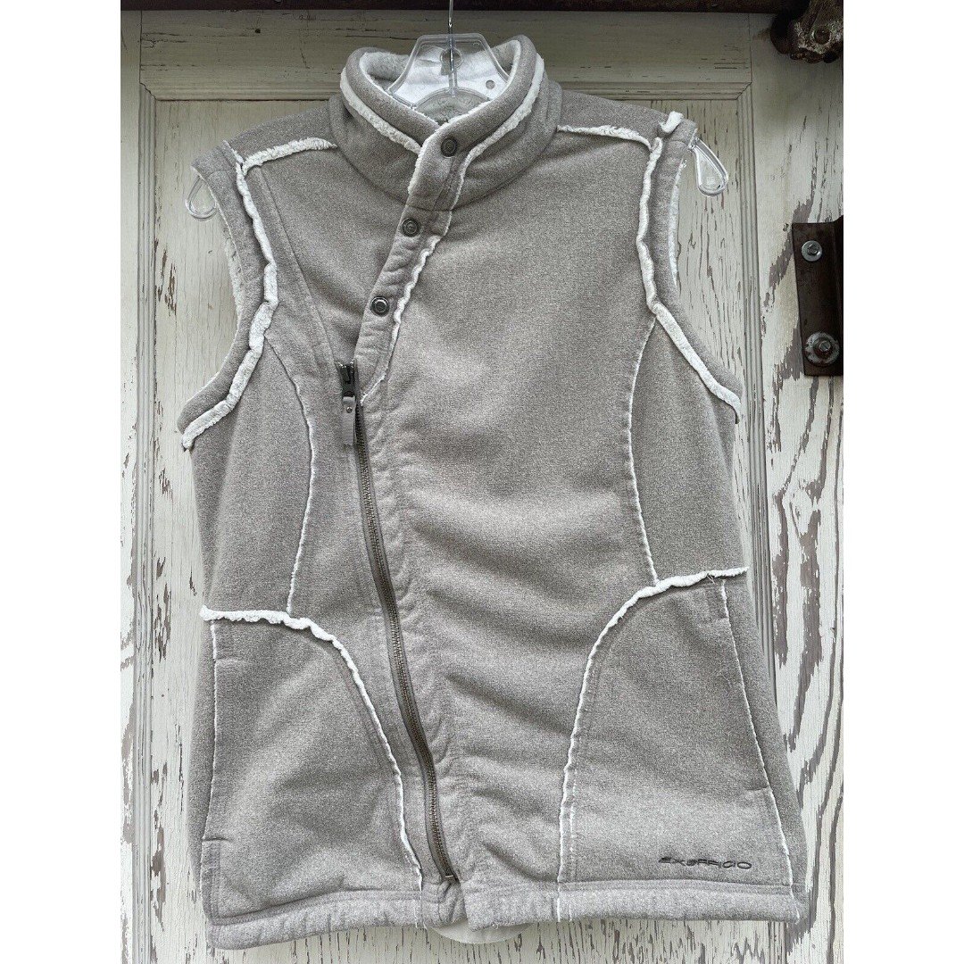 Exclusive Exofficio Beige Fleece Trim Vest with Crossover Button Up Size S/P n70X46Unk no tax