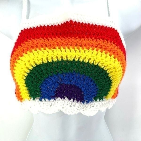 Popular Handmade Napper brand rainbow crop top halter adjustable pride crochet XS NEW i4QMI2lHr Everyday Low Prices