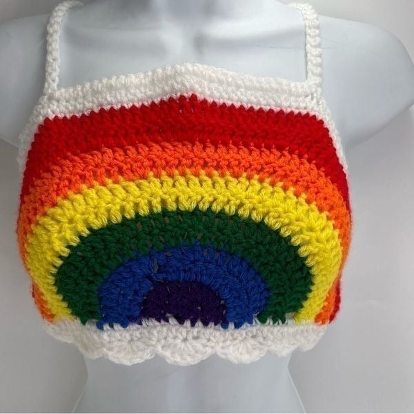 Popular Handmade Napper brand rainbow crop top halter adjustable pride crochet XS NEW i4QMI2lHr Everyday Low Prices