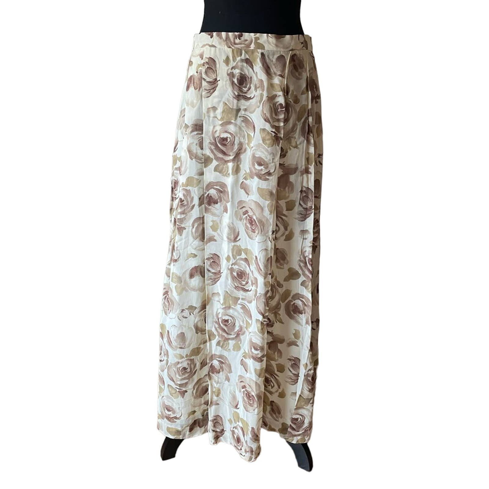 Authentic AUSTIN REED Cream Brown Flower Pattern Maxi Skirt Size 10 JxXHcFuoa best sale