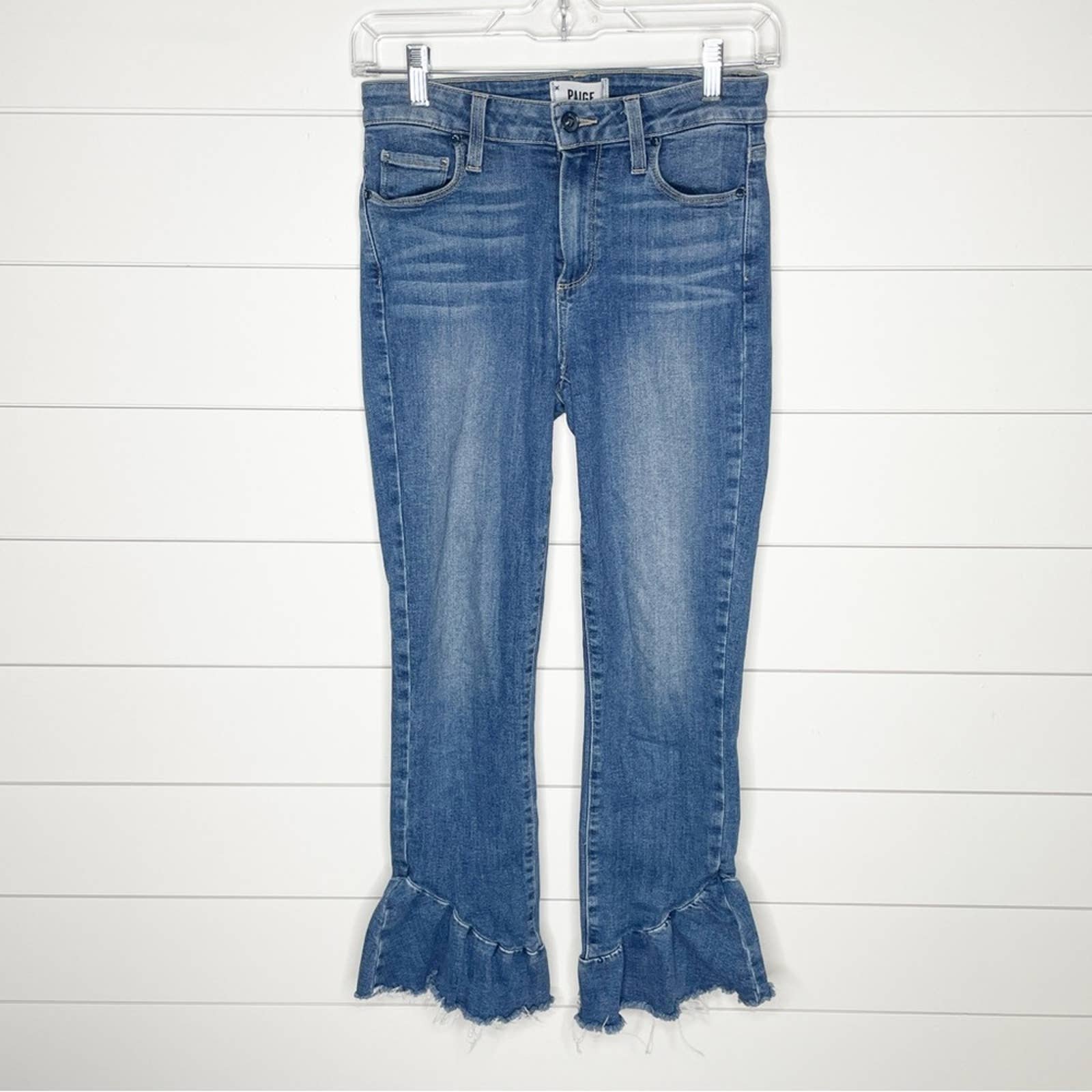 Perfect Paige Merritt Flounce Ruffle Hem Cropped Jeans Medium Wash Size 25 J1bGuJJ1M US Sale
