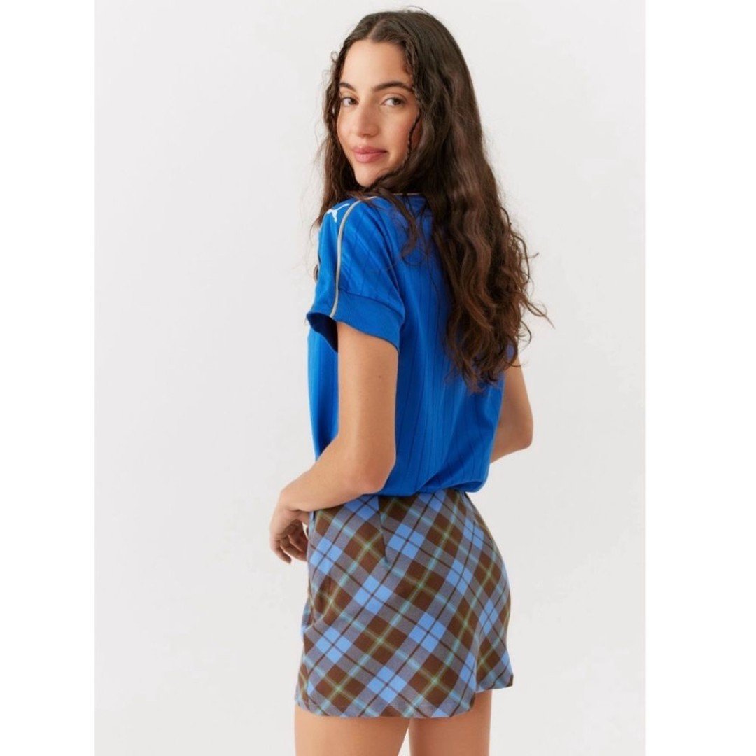 reasonable price Urban Outfitters Low-Rise Mini Skirt Milla Blue Brown Plaid Women’s Size XS NWT INDsM0Ngt Low Price