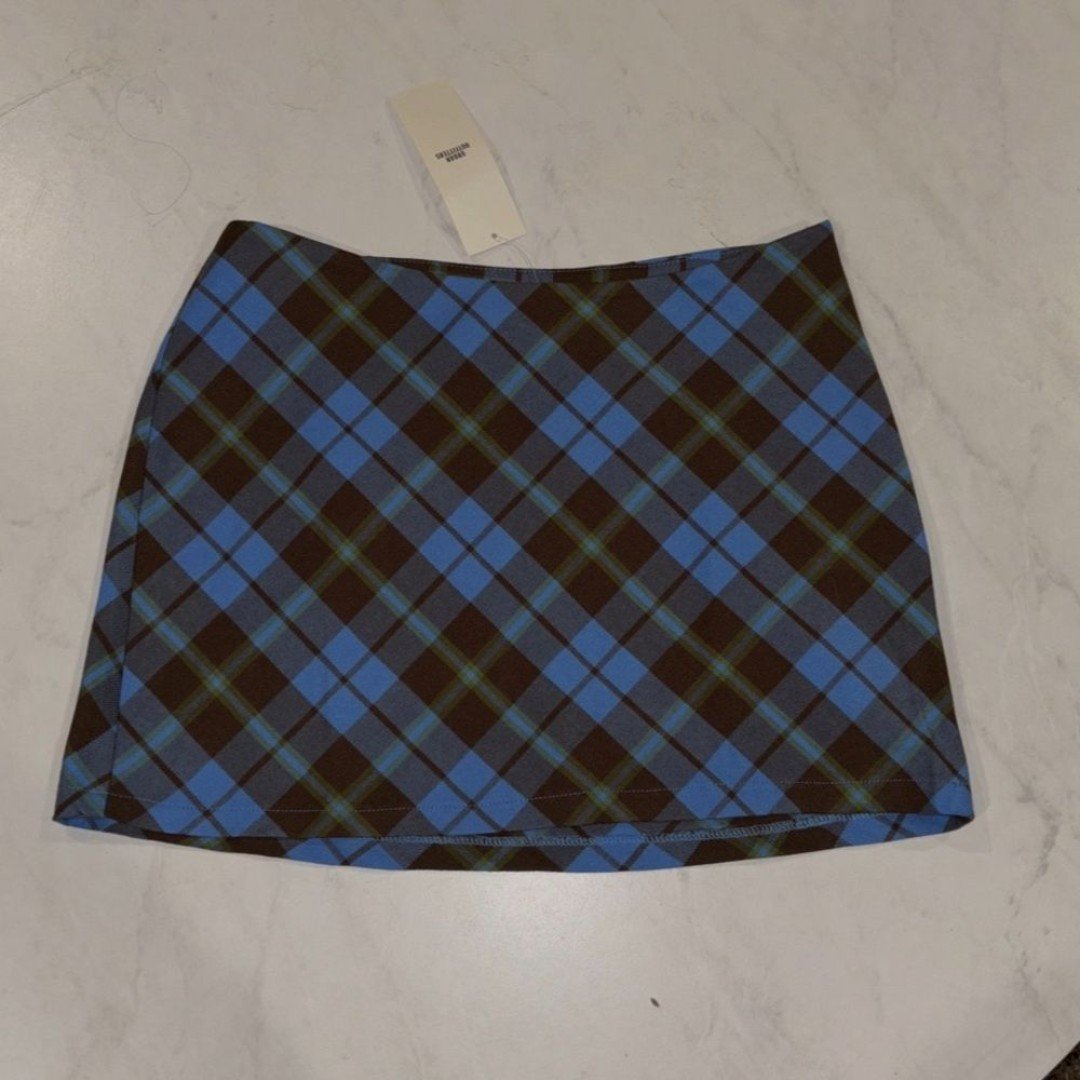 reasonable price Urban Outfitters Low-Rise Mini Skirt Milla Blue Brown Plaid Women’s Size XS NWT INDsM0Ngt Low Price