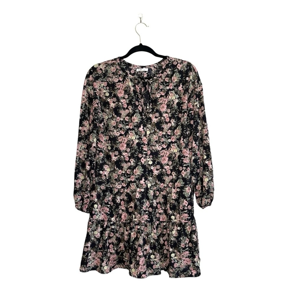 good price Maurices Black Ditsy Floral Print Tie Front Ruffle Knee-length Dress Small Women mCnC2RH80 Counter Genuine 