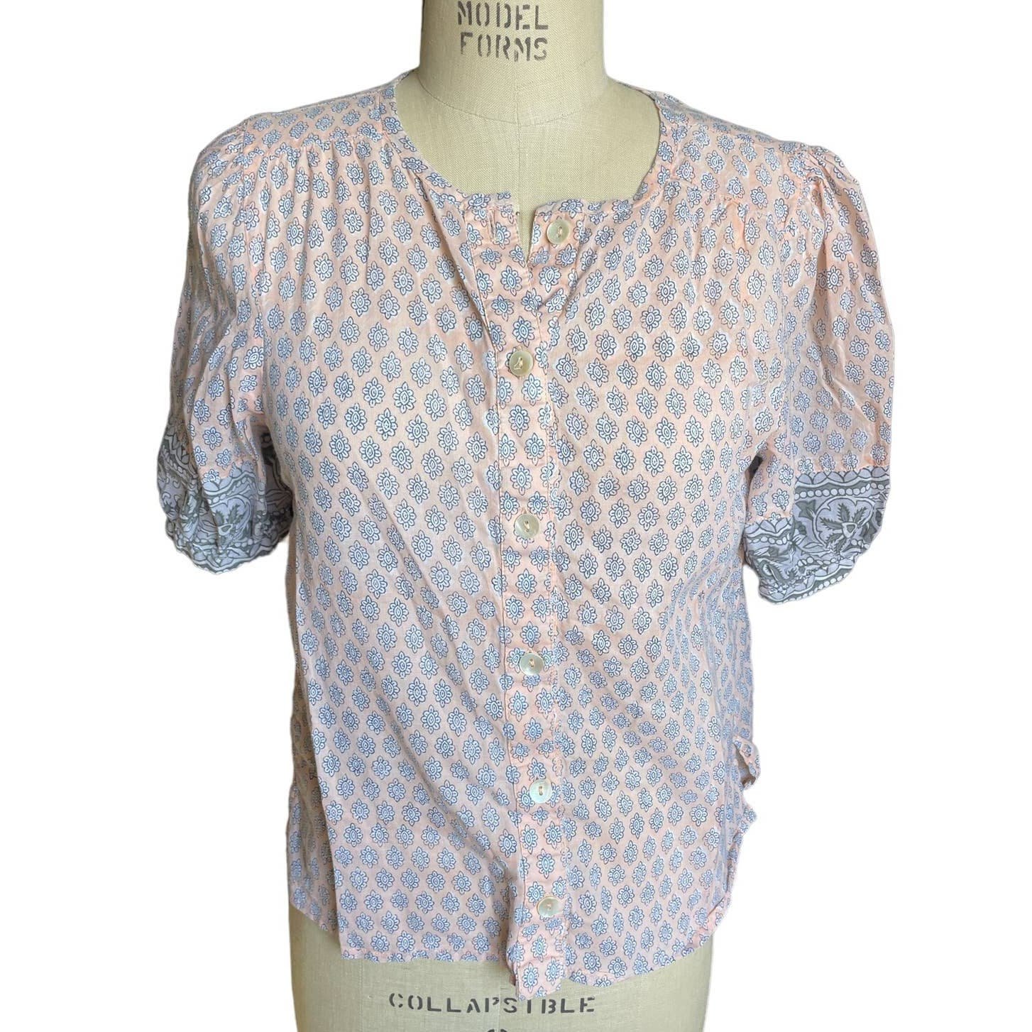 Comfortable Cleobella Pink & Gray Short Sleeved Cotton Button Front Top - Small p2zY5GnRa just buy it