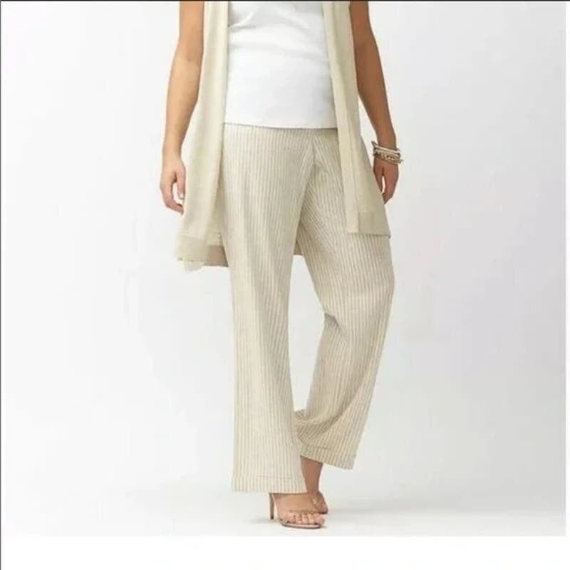 floor price Lane Bryant Striped Linen Blend Wide Leg Pants Relaxed Fit Cream Tan Women´s 20R nquEI47Yq online store