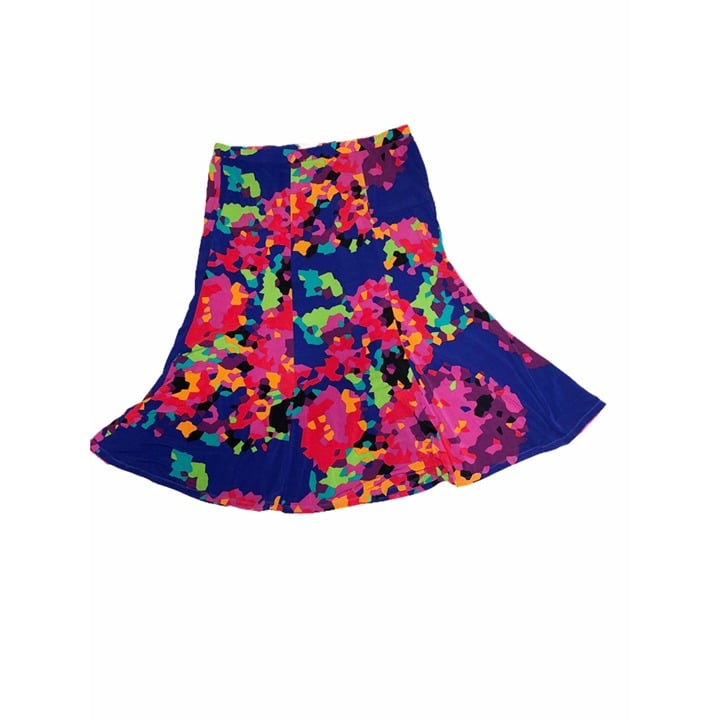 Promotions  Midi Skirt Size L Handmade Slinky Blue Multicolor Print Tulip Hem GUOmzfZ6W Online Shop
