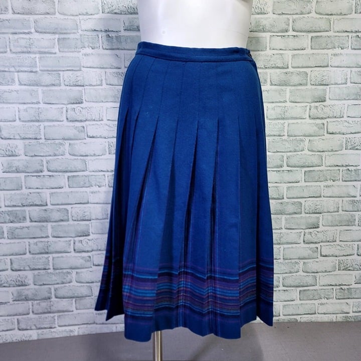 Promotions  Vintage 80s Pendleton Womens 16 Blue Wool Pleated Midi Skirt Plaid Detail lGbNTMuqb Great