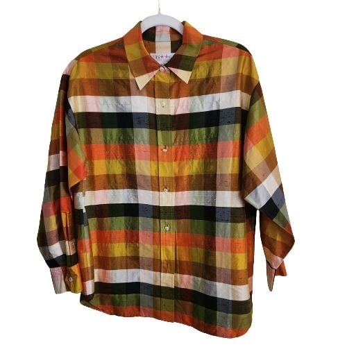 Discounted Isaac Mizrahi Vintage Plaid Silk Button Front Shirt Size M GZ6Y8KtX5 Counter Genuine 