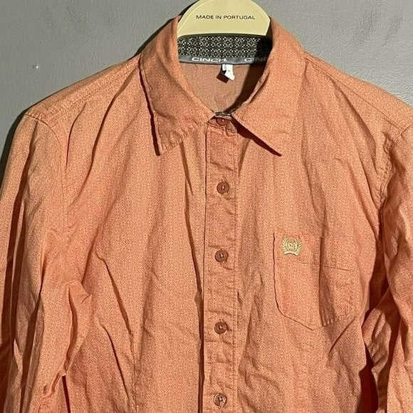 Latest  Cinch Western Shirt Button Women Size M Orange Flip Cuff Retro Cowboy Cowgirl lTg58zqby Zero Profit 