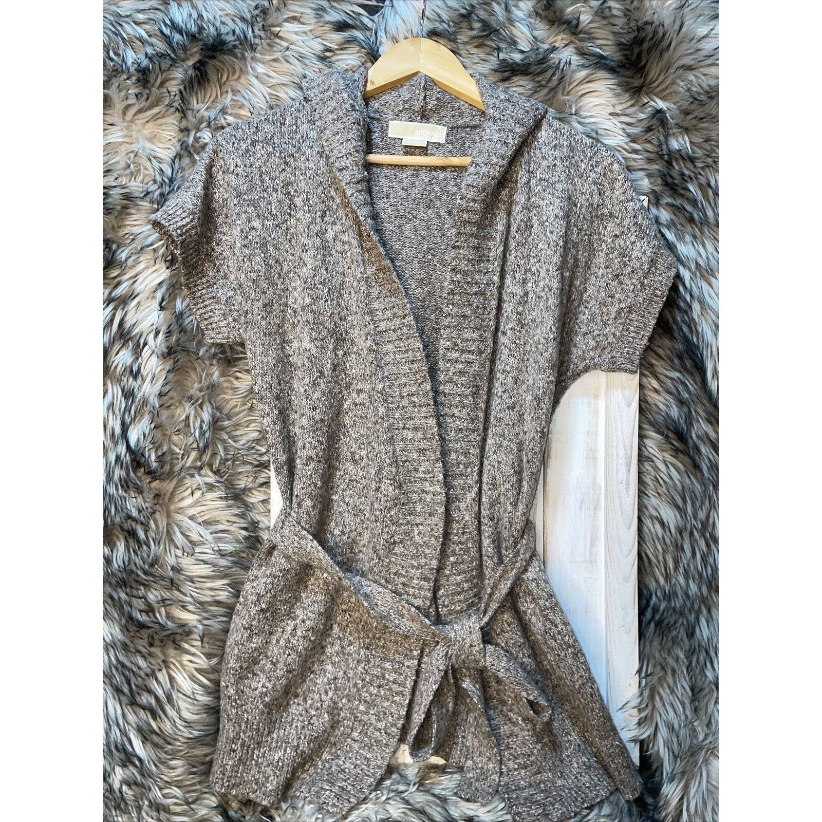 cheapest place to buy  Michael Kors Short Sleeve Hooded Natural Belted Cardigan Knit Sweater Women´s M ojXgRQEMg Wholesale