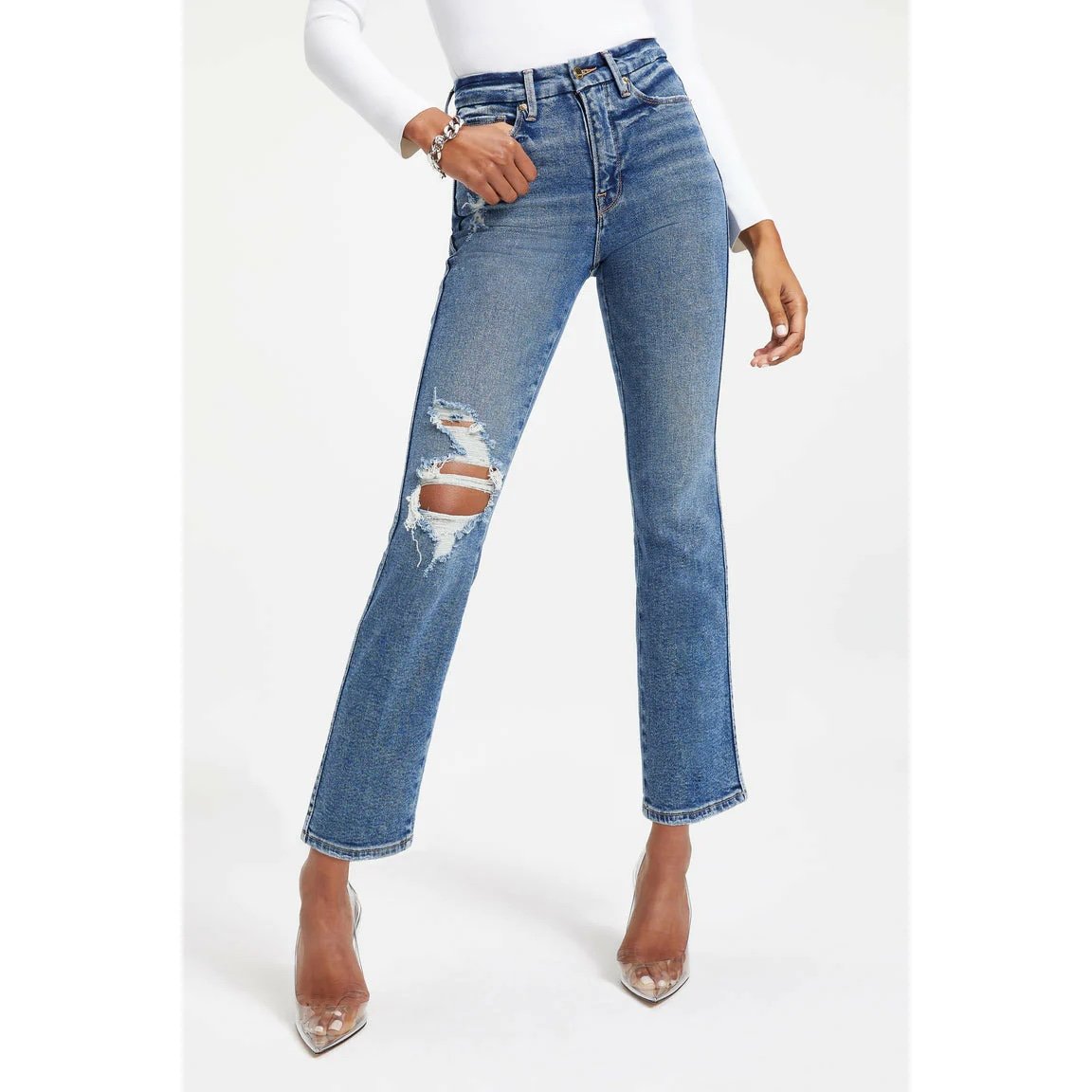 Popular Good American Good Curve High Waist Distressed Straight Leg Jeans Size 26 oxtEgv0dG on sale