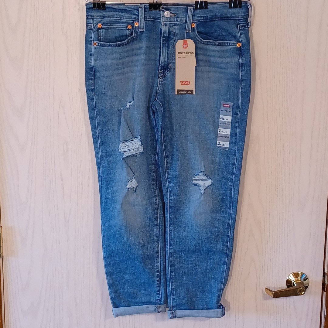 large discount NWT Levi´s Boyfriend Jeans, Size 10, Mid-Rise, Stretch Denim, 30Wx27L Distressed FrlNBC1OK best sale