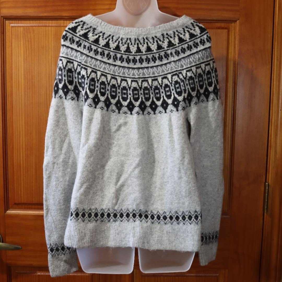 Personality Artisan NY Nordic Print Gray Boatneck Sweater Medium Lj9HvIZBd Low Price
