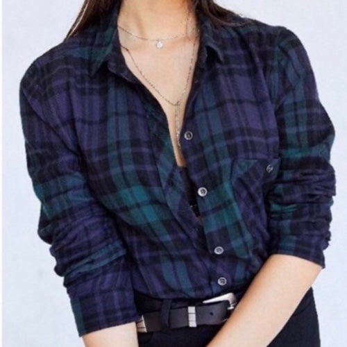save up to 70% BDG Purple & Green Long Sleeve Plaid Pocket Flannel JfMpafHSV Everyday Low Prices