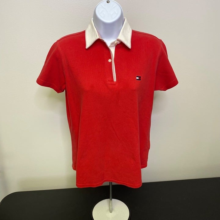 Fashion Tommy Hilfiger Red Women´s Polo Shirt with White Collar Size S iea33uCBg Hot Sale