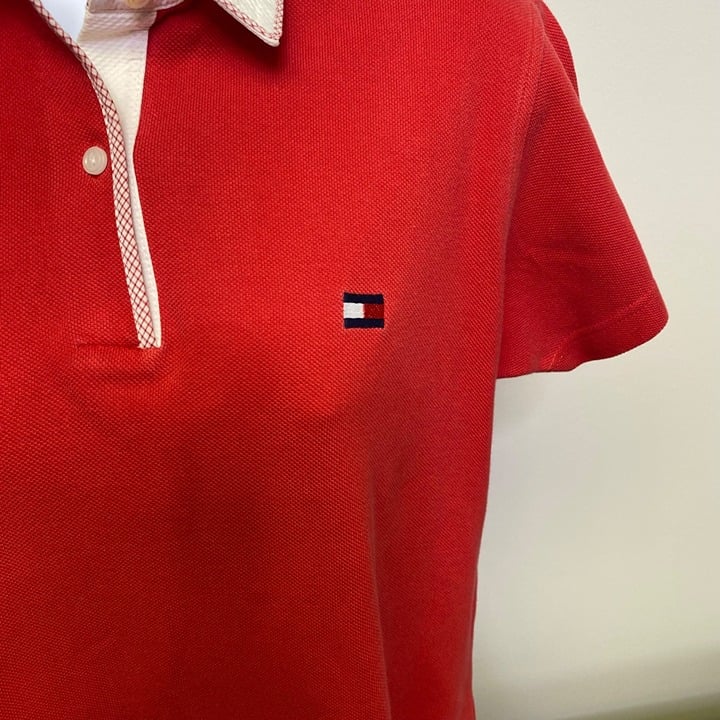 Fashion Tommy Hilfiger Red Women´s Polo Shirt with White Collar Size S iea33uCBg Hot Sale
