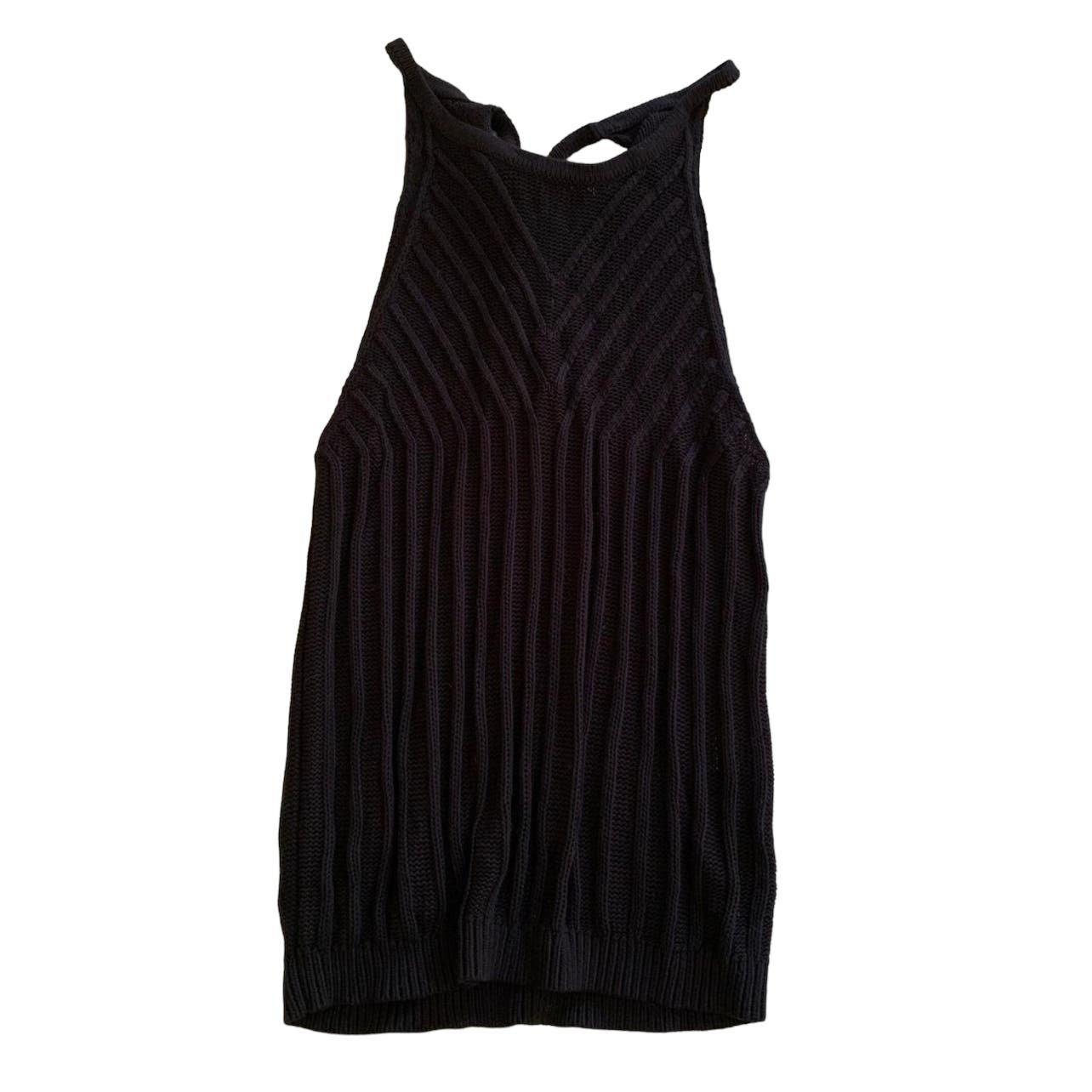Simple Boutique Black Ribbed Knit Tank with Back Tie Si