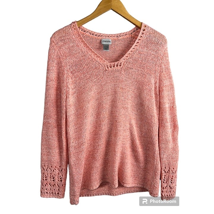 reasonable price Chico´s Womens 2 (Large) Coral Pink Acrylic Blend Long Sleeve Knit Sweater pg7PXc6LL Online Exclusive