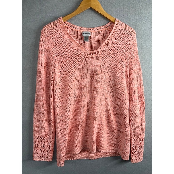 reasonable price Chico´s Womens 2 (Large) Coral Pink Acrylic Blend Long Sleeve Knit Sweater pg7PXc6LL Online Exclusive