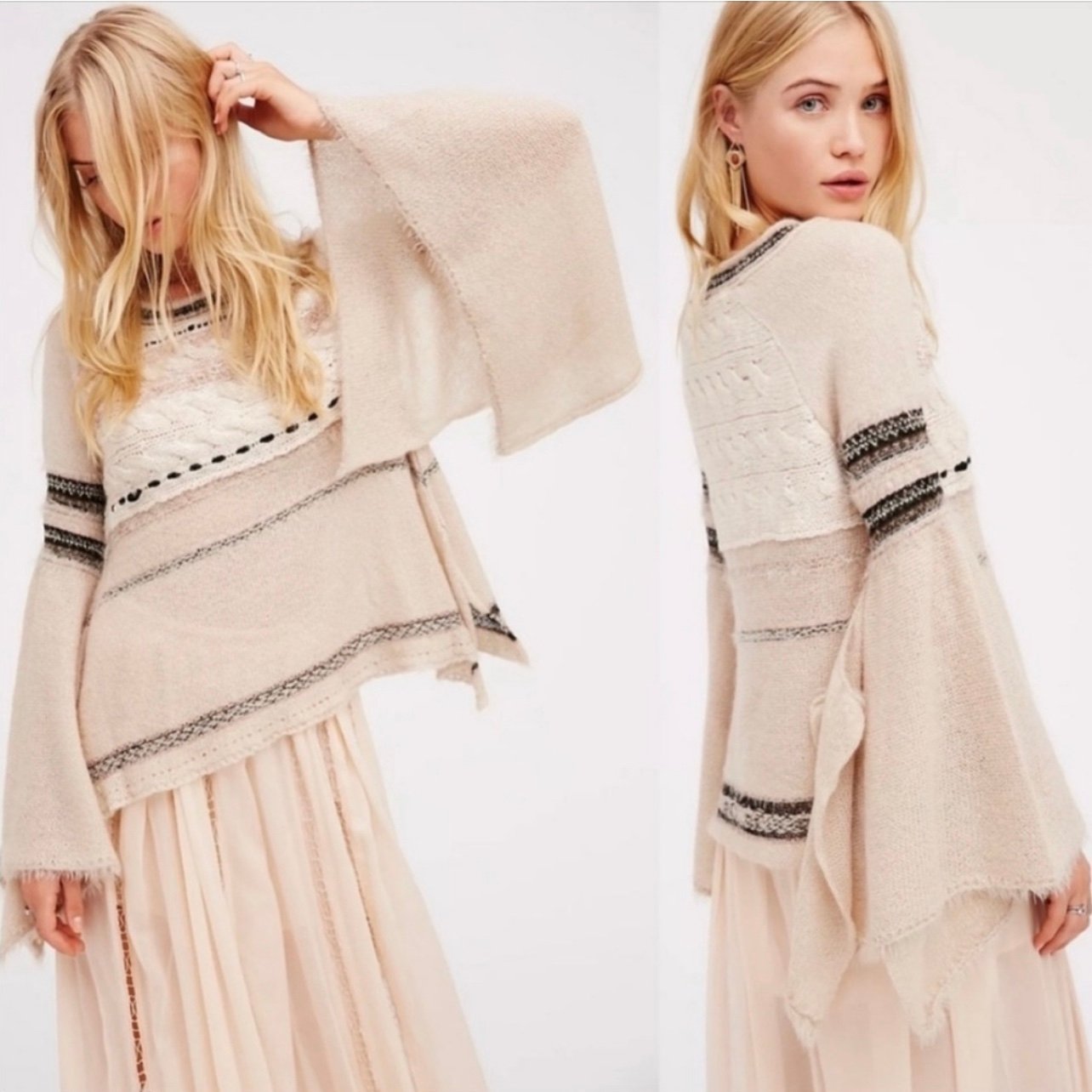 Exclusive Free People Craft Time Bell Sleeve Knit Ivory