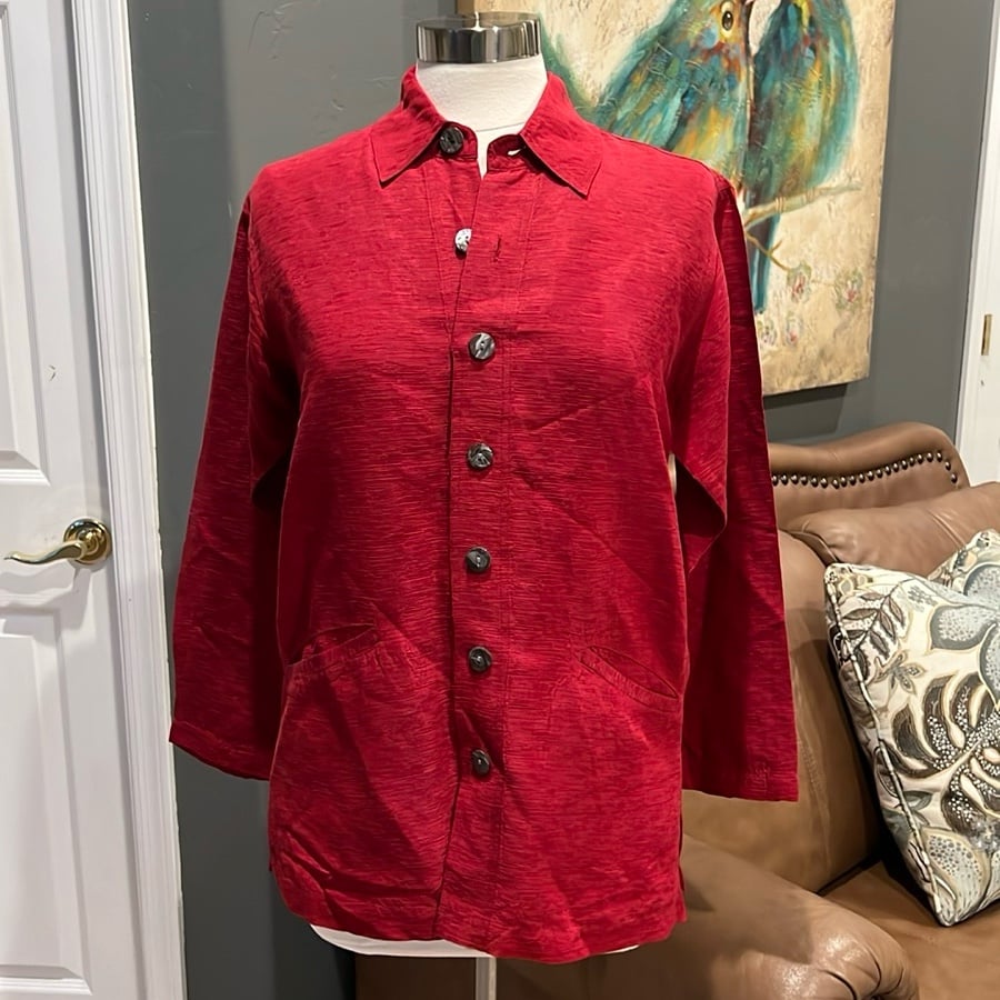 good price EUC Vintage CHICO’S DESIGN Silk Linen Shirt 