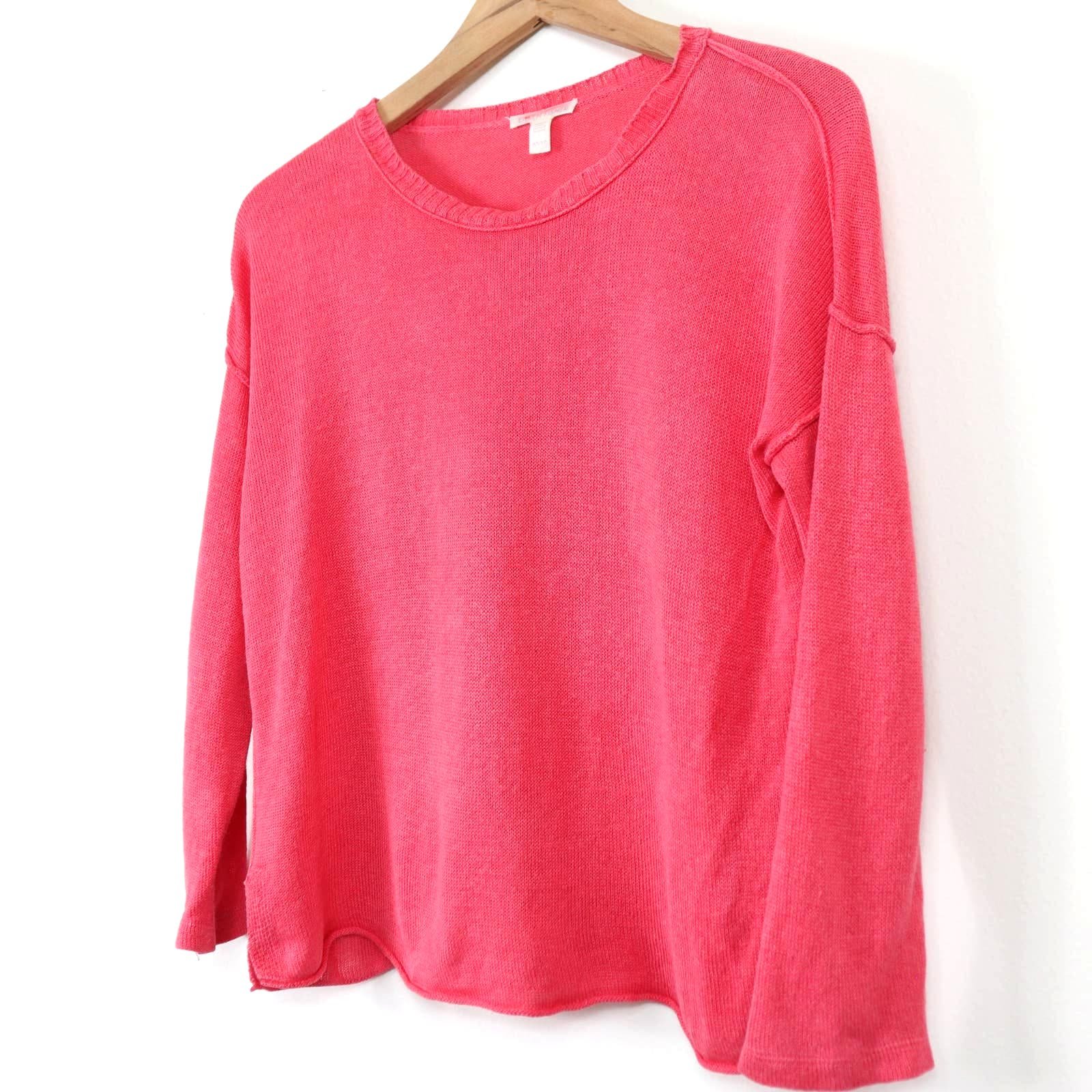 Amazing Eileen Fisher Size XS Boxy Crop Top 3/4 Sleeve Outward Seams Linen Coral Orange JwxQqFOvC Low Price