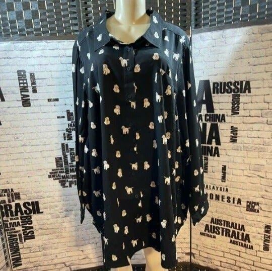 Nice Torrid Plus 6 Black Assorted Dog Print Button Down Long Sleeve Collar Shirt JXwXcg07t hot sale
