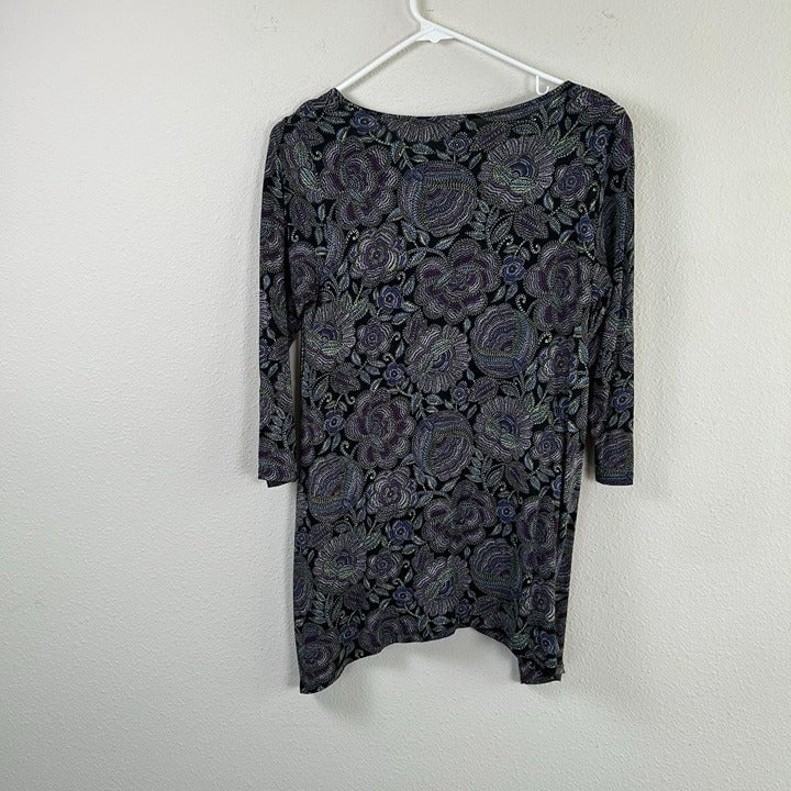 Classic J Jill Top Womens Size XS Black Multicolor Floral 3/4 Sleeve Tunic Pullover OSkM9O1Q9 just for you