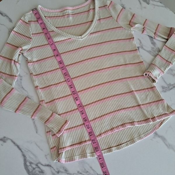 Buy American Eagle Sweater Womens S Cream Pink Pullover Striped Long Sleeves Ribbed OeFHcold8 no tax