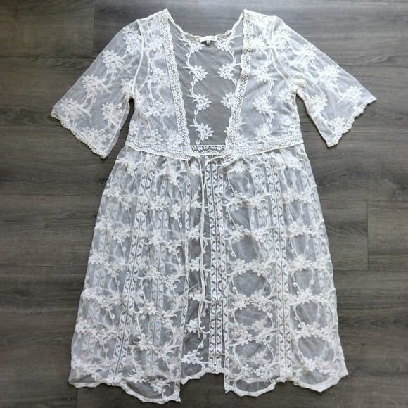 Wholesale price Woven Heart Ivory White Lace Maxi Beach Cover Up Kimono Size XL PC29E29o1 Online Shop