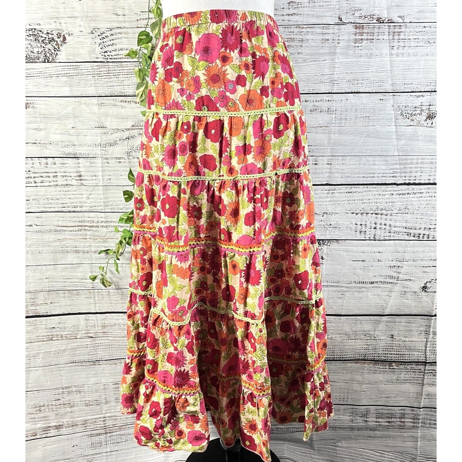 Great Coldwater Creek Skirt size Medium Long Pink Orange Floral Boho Full Cottage Core miDVrLnvk Cool