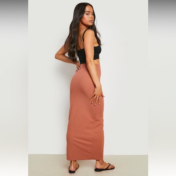 Affordable Boohoo Petite Ripple Ribbed Maxi Skirt In Rust Size 12 PduIS6N1n High Quaity